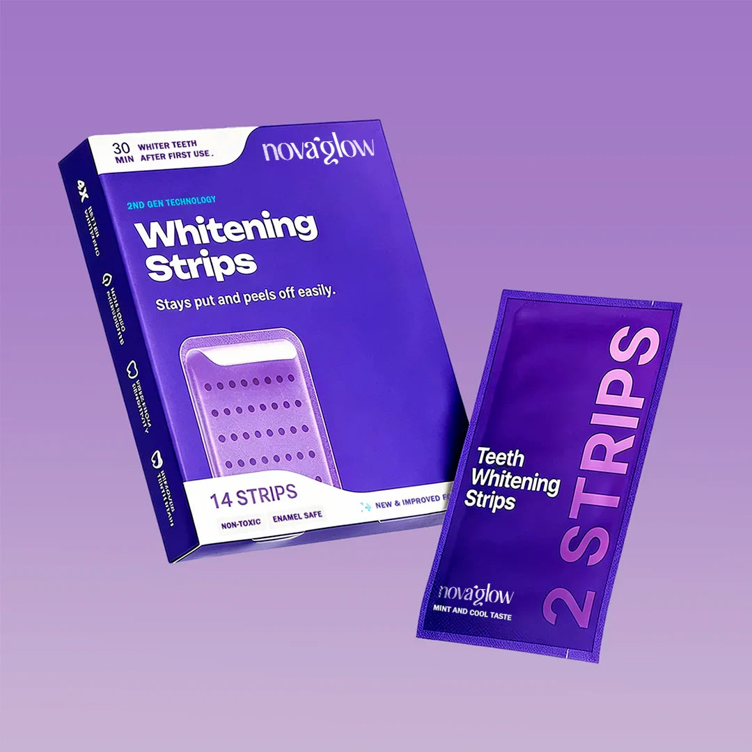 Tiras blanqueadoras de dientes moradas