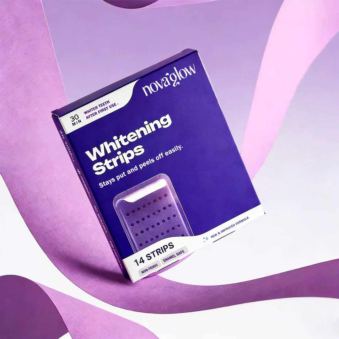 Tiras blanqueadoras de dientes moradas