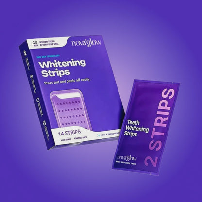 Tiras blanqueadoras de dientes moradas