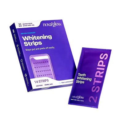 Tiras blanqueadoras de dientes moradas